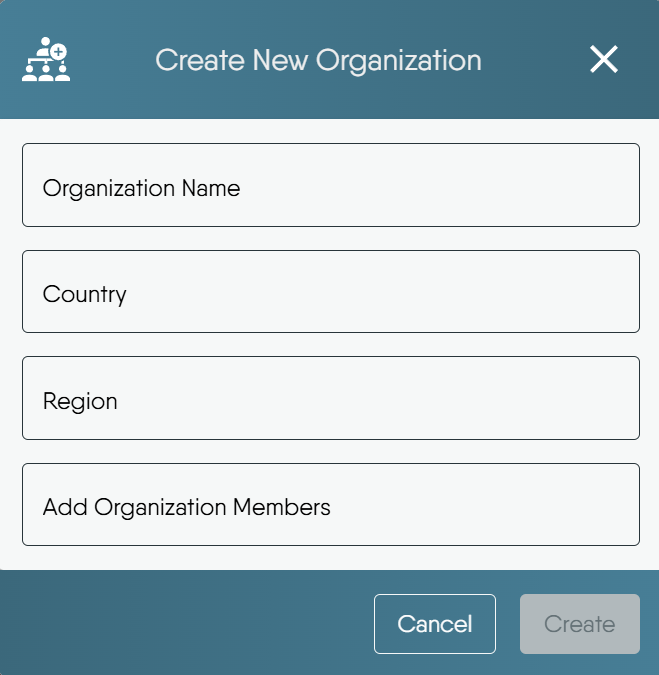 Filling out new Organization details